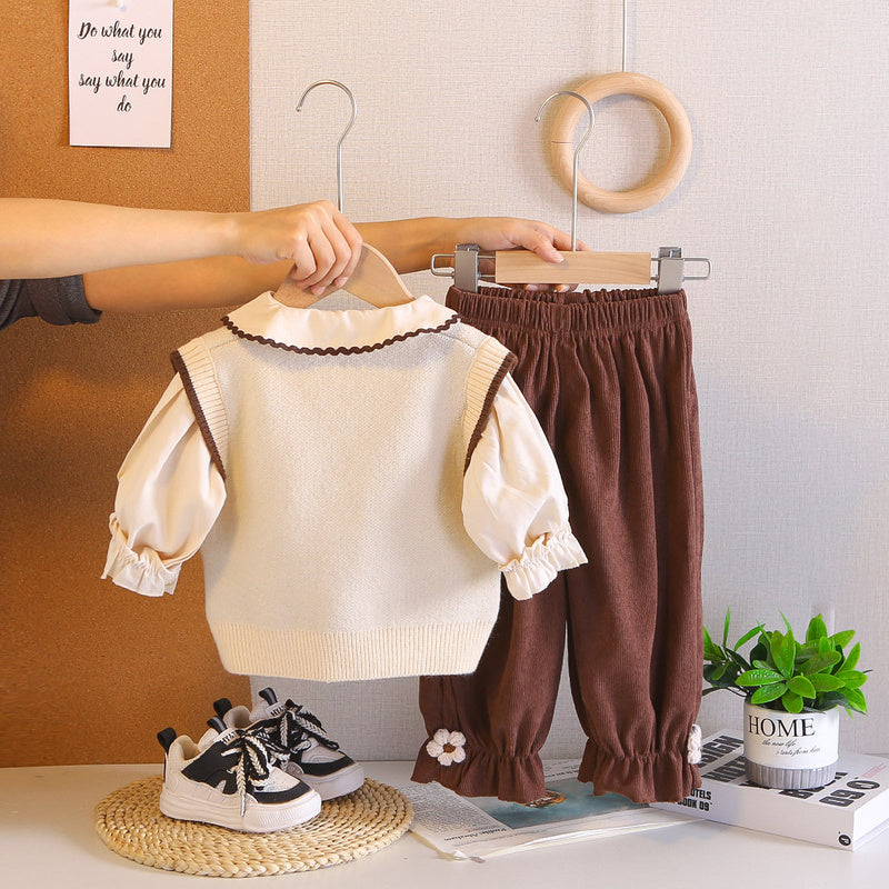 Boys' Spring Outfit 2026 New Children's Spring-Autumn Cat Sweater Three-Piece Set Stylish Baby Autumn Clothes