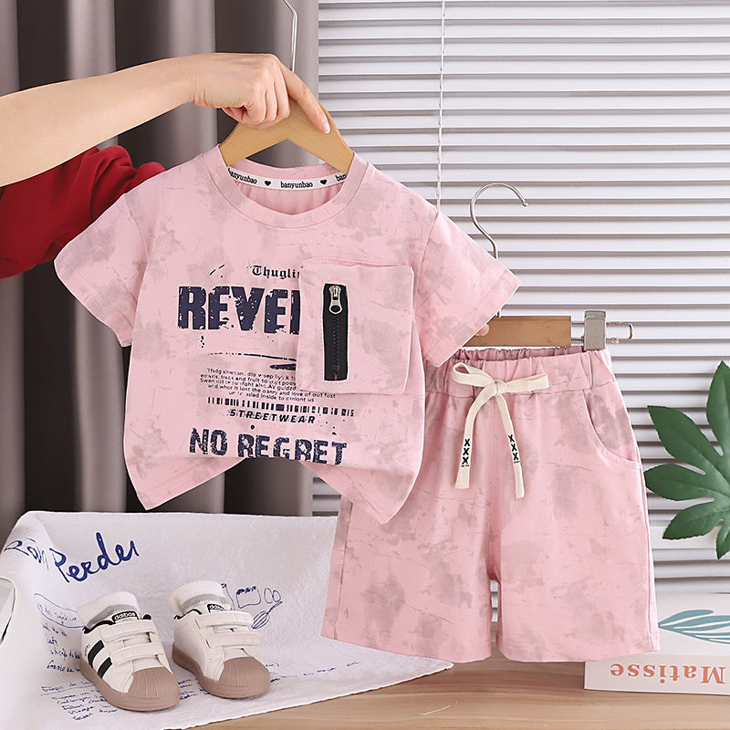 Boys' Outfit 2026 New Fashionable Children's Zipper Pocket Short Sleeve Summer Korean Style Two-Piece Set Trendy