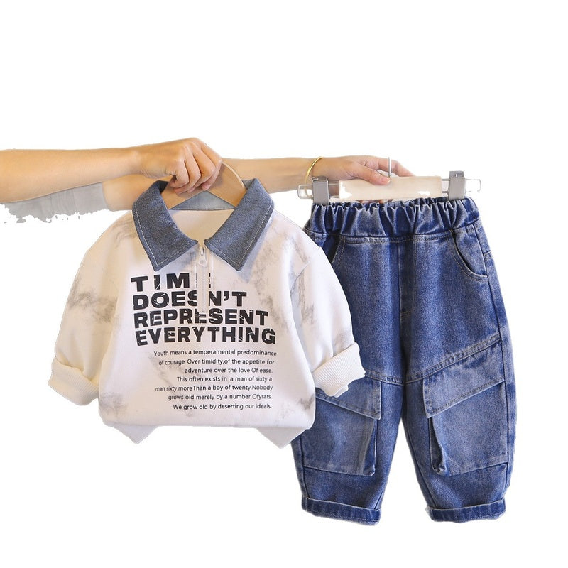 Boys' Outfit 2026 New Style Infant Children's Spring and Autumn Baby Loose Half-Zip Sweatshirt Two-Piece Set