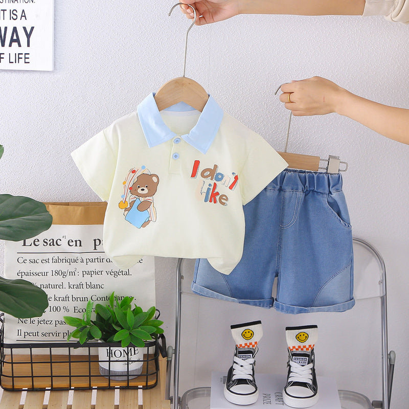 Boys' Short-Sleeve Outfit 2026 New Children's Summer Clothes Baby Happy Bear Two-Piece Set Trendy
