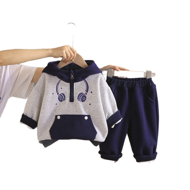 Boys' Outfit Autumn and Winter 2026 New Fashionable Children's Fleece Sweatshirt Thickened Two-Piece Set for Babies Wholesale