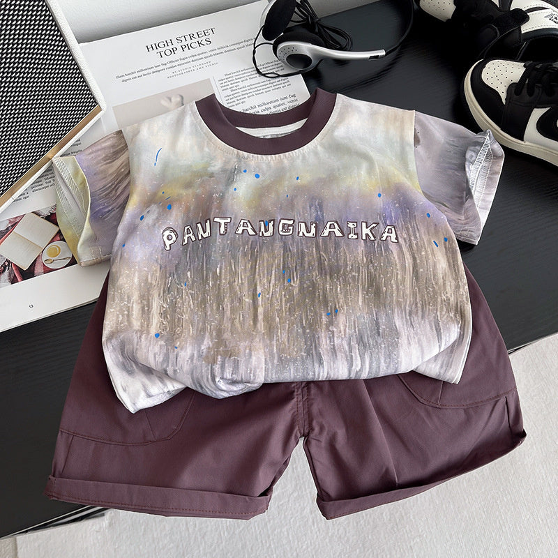 Boys' Outfit 2026 New Summer Tie-Dye Short-Sleeve Clothes for Cool Boys, Baby Street Style Children's Clothing