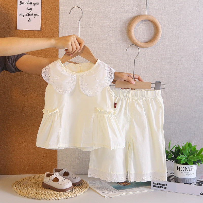 Baby Sleeveless 2026 New Girls' Clothes Summer Outfit Embroidered Collar Shorts Infant Two-Piece Set