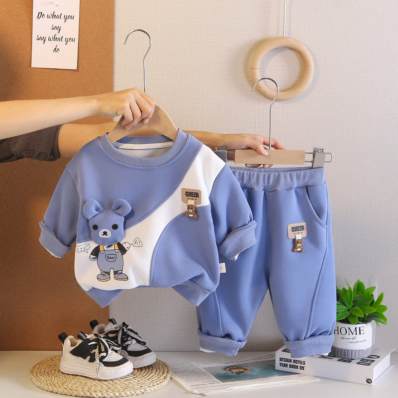 Baby Boy and Autumn 2026 New Fashionable Bear Sweatshirt Spring Cartoon Long Sleeve Two-Piece Set