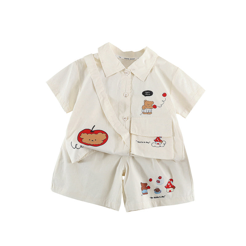 Boys' Summer Outfit 2026 New Cute Persimmon Bear Children's Short Sleeve Clothes Trendy Baby Thin Two-Piece Set