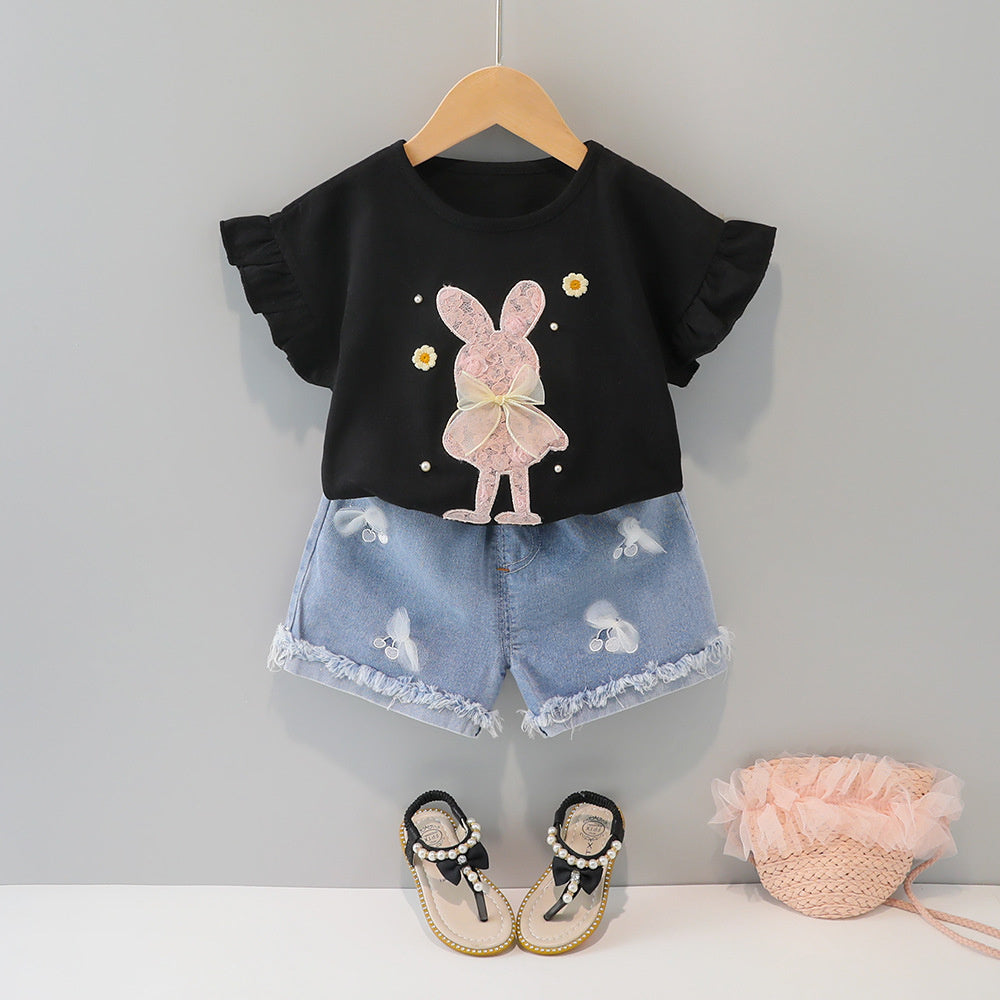 Style Clothing Summer New Children's Fashionable Girls' Cute Clothes Short Sleeve Shorts Korean Set