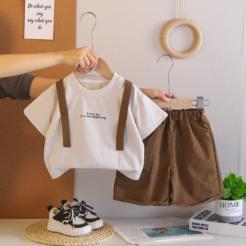 Summer Outfit Round Neck Short Sleeve 2026 New Fashionable Boys' Baby Clothes Trendy Children's Two-Piece Set