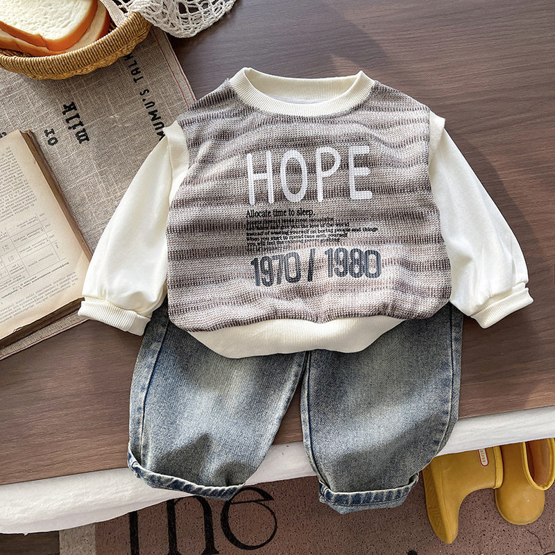 Baby Boy Outfit 2026 New Stylish Striped Sweatshirt and Sweatpants Boys' Spring Casual Two-Piece Set