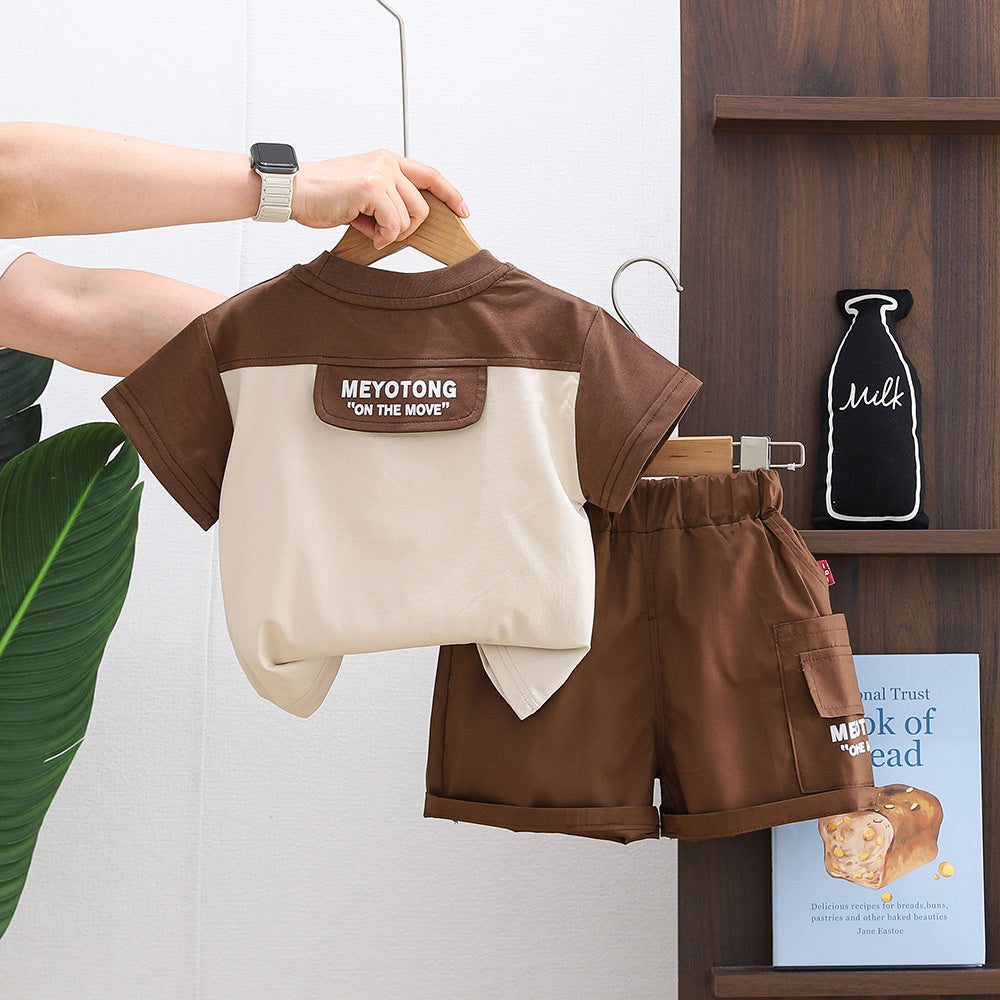 New stylish summer outfit boys, trendy two-piece set for toddlers and infants with letter-printed short sleeves