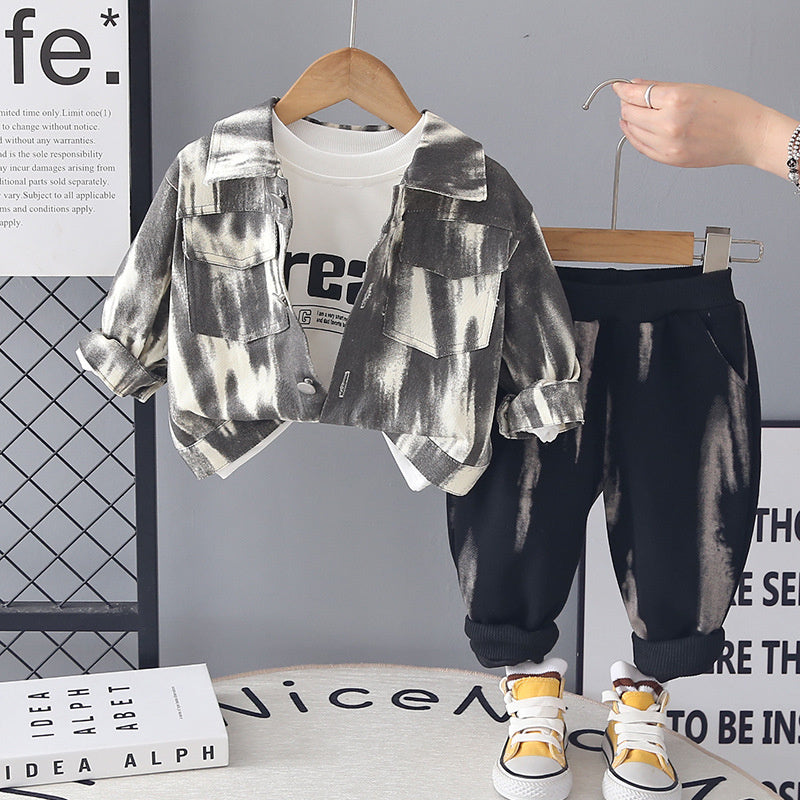 Boys' fashion three-piece set with full print, stylish spring casual clothes toddlers, handsome trendy for infants and children