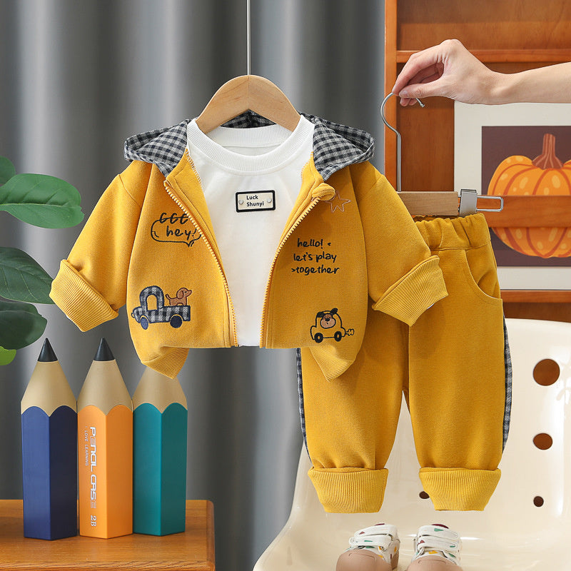 Boys' Outfit 2026 New Fashionable Baby Spring and Autumn Infant Children's 1-4 Years Old Cartoon Puppy Three-Piece Set