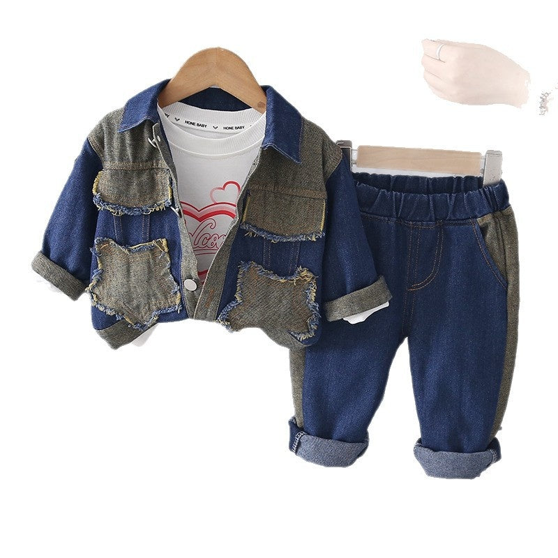 Girls' Outfit 2026 New Fashionable Children's Denim Jacket Three-Piece Set Baby Spring and Autumn Clothes