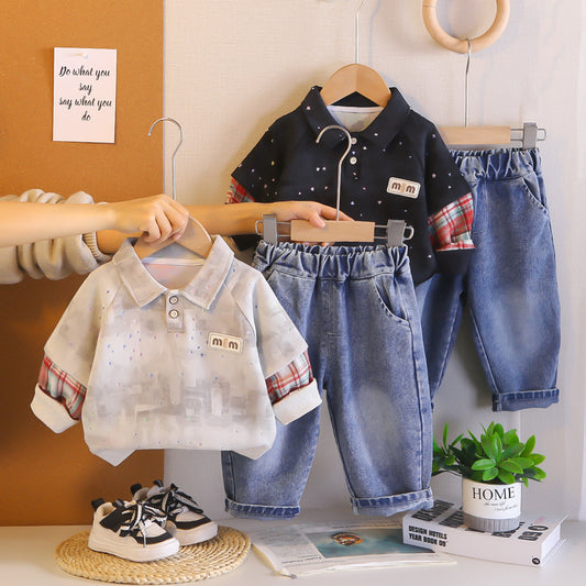 Boys' Outfit 2026 New Fashionable Children's Spring and Autumn Pullover Sweatshirt Two-Piece Set Baby Trendy Clothes