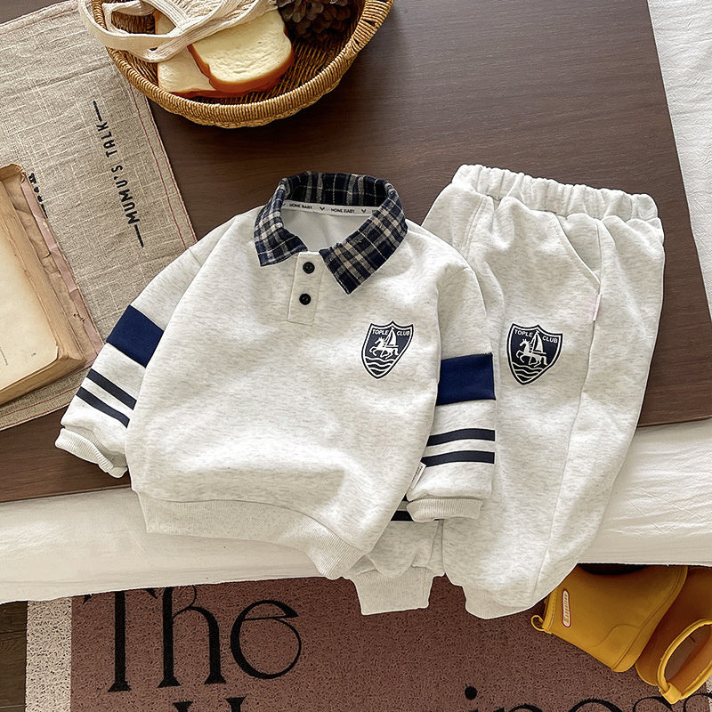 Boys' Outfit with Chest Patch Sweatshirt 2026, Stylish New Spring and Autumn Two-Piece Set for Kids, Korean Style Trendy Clothes