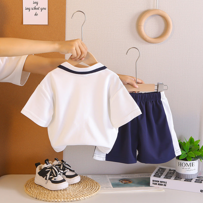 New outfit for boys, stylish baby summer clothes, trendy children's clothing, Polo short-sleeve and shorts two-piece set