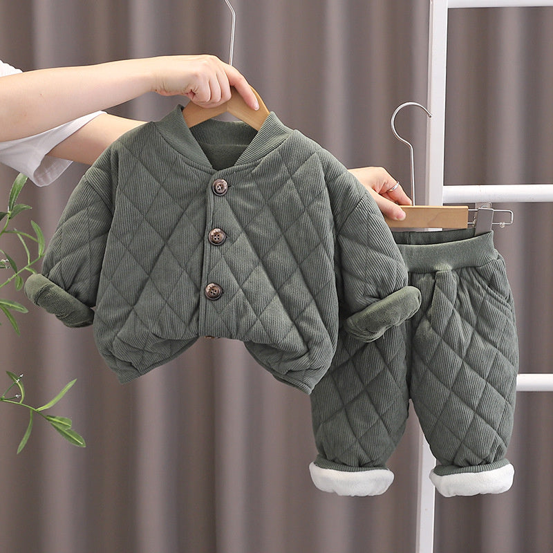 Baby Winter Warm 2025 Children's Clothing Boys and Girls Stylish Fleece Thickened Homewear Outerwear Two-Piece Set
