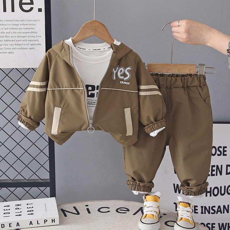 Boys' Outfit 2026 New Korean Style Children's Spring and Autumn Color-Block Letter Three-Piece Set for Stylish Babies