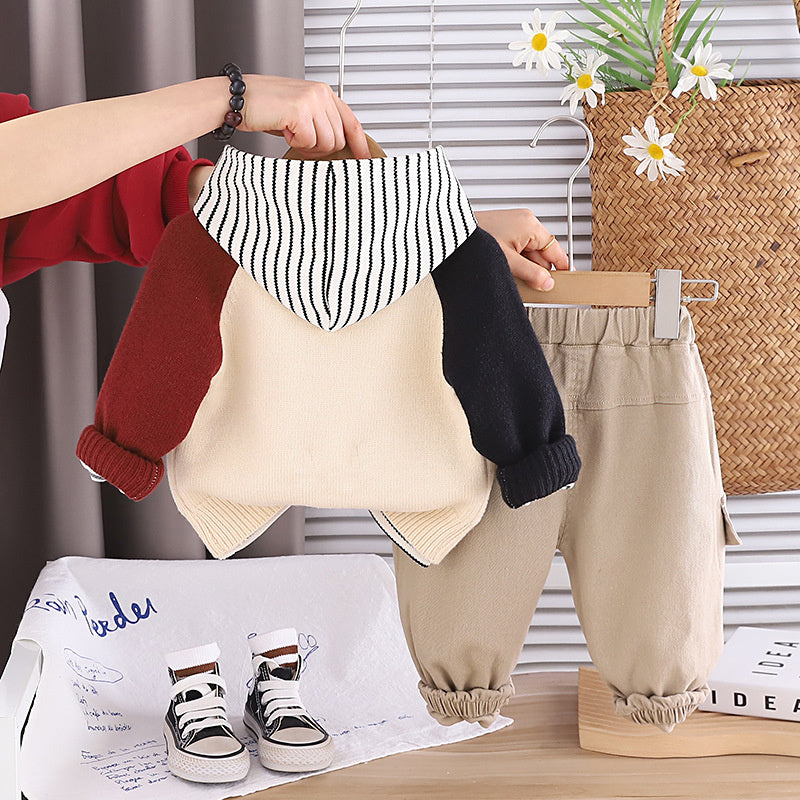 Boys' and Autumn Color-Block Car Three-Piece Set Infant Cartoon Casual Outfit for 1-4 Year Olds Baby Spring Clothes