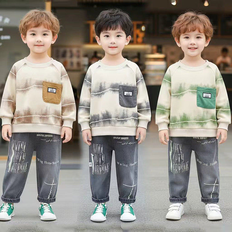 Boys' Suit 2026 New Spring and Style Children's Stylish Striped Pocket Clothes Baby Autumn Two-Piece Set Wholesale