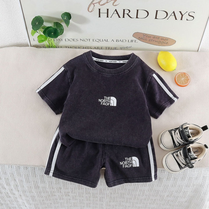 Baby Boy Summer Outfit 2026 New Fashionable Infant Children's Clothing, Trendy and Cool Vertical Striped Short Sleeve Two-Piece Set for Boys