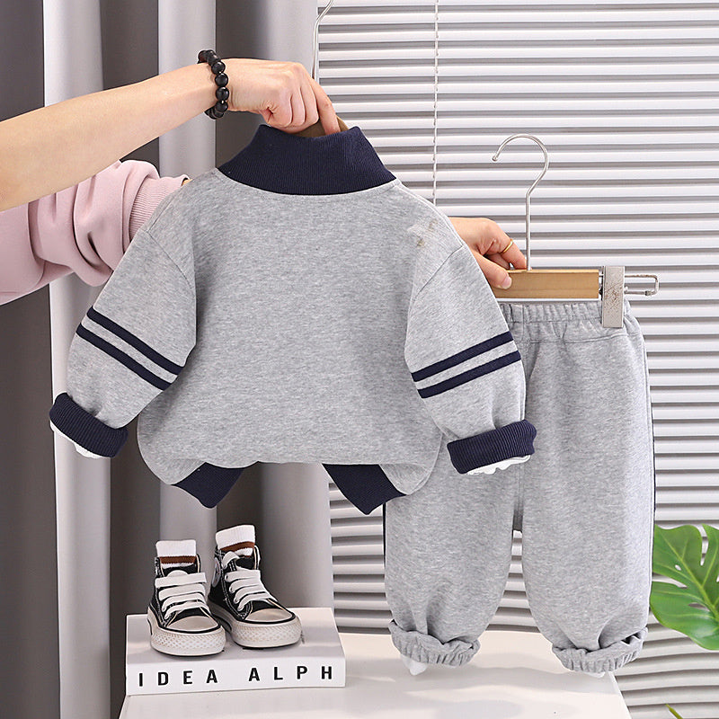 Children's Outfit 2026 New Style Boys' Fashionable Baby Spring and Autumn Striped Embroidered Long Sleeve Three-Piece Set Trendy