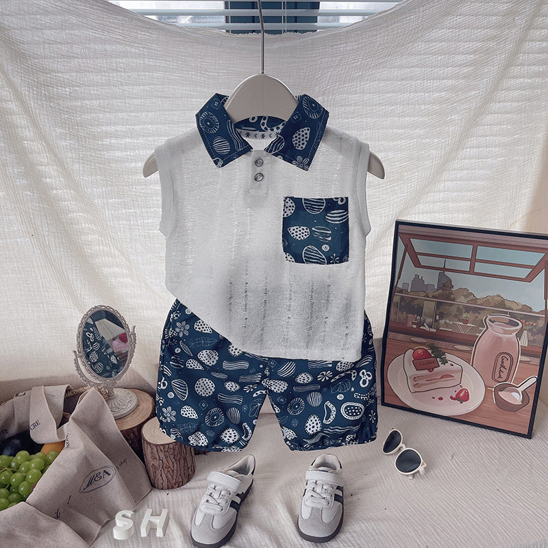 Boys' Vest 2026 New Trendy Children's Thin Summer Outfit Hollow Sleeveless Two-Piece Set