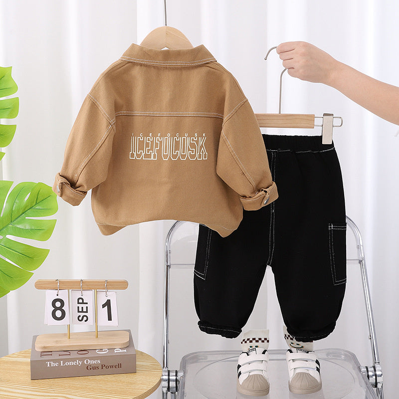 Boys' Outfit 2025 New Baby Spring and Autumn Korean Style Toddler Clothes Children's Casual Pocket Cargo Three-Piece Set