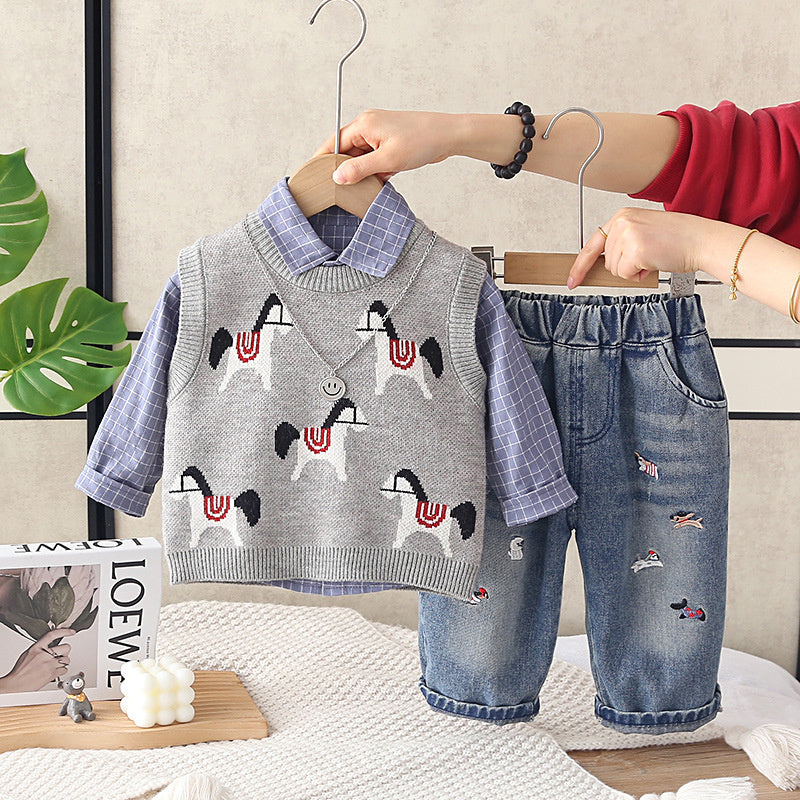 Baby Boy Outfit Set 2026 New Cartoon Pony Three-Piece Suit for Boys, Stylish Spring and Autumn Children's Clothing