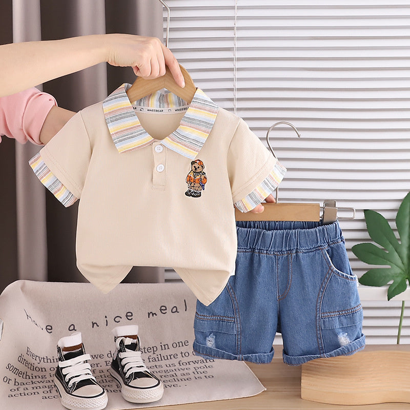 Children's Summer Clothing 2026 New Model Baby Embroidered Cartoon Bear Short Sleeve Two-Piece Set Trendy