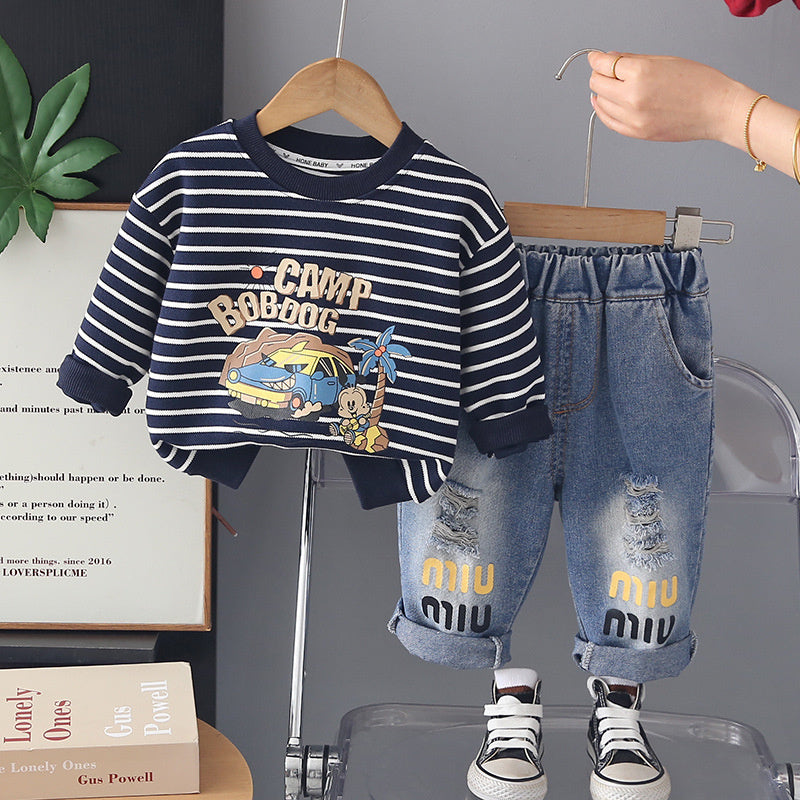 Boys' Autumn 2026 New Model 3 Clothes Baby Striped Children's Clothing 1-Year-Old Boy Cool and Stylish Spring Outfit