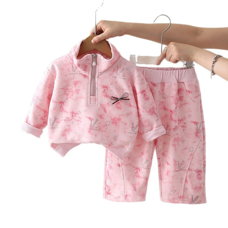 Girls' half-zip sweatshirt set, spring and autumn 2026 new style, fashionable children's casual two-piece outfit