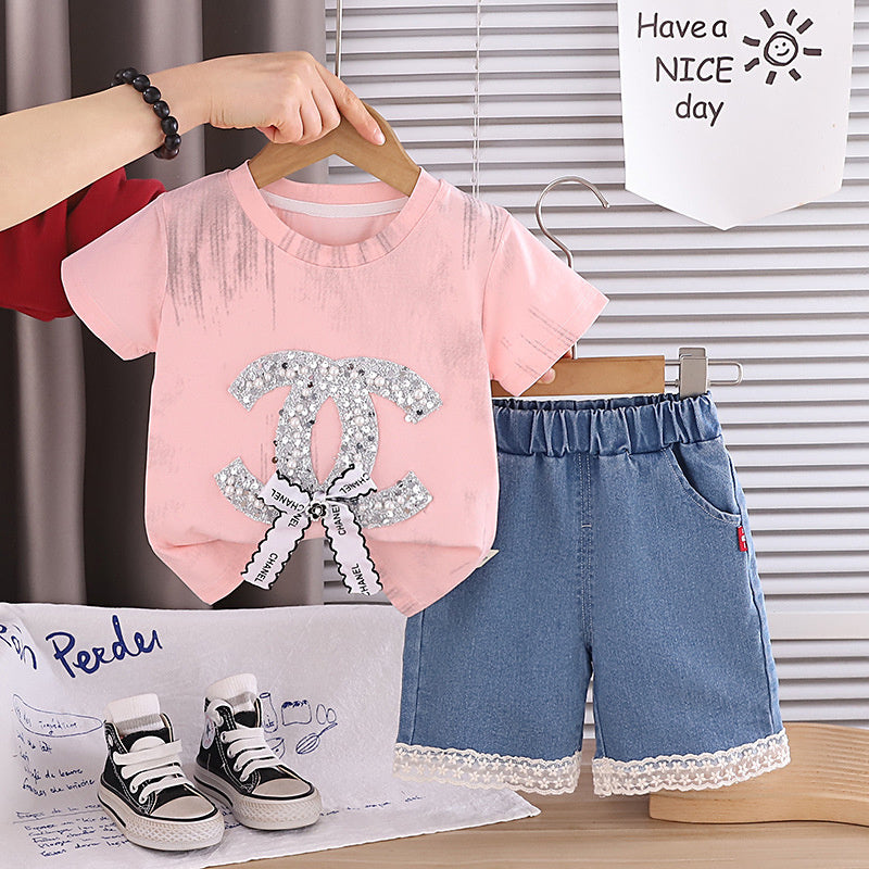 Baby girl short-sleeve 2026 new fashionable children's clothing casual two-piece set for girls summer wear