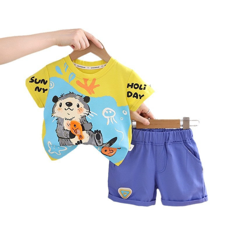 Kids Super Cute Boys' Short Sleeve Shorts Sports Set 2025 Summer New Thin Clothing for Newborn Baby Boys