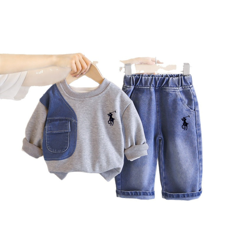 Boys' Suit 2026 New Children's Clothing Stylish Fashionable Embroidered Patchwork Baby Spring and Autumn Two-Piece Outfit