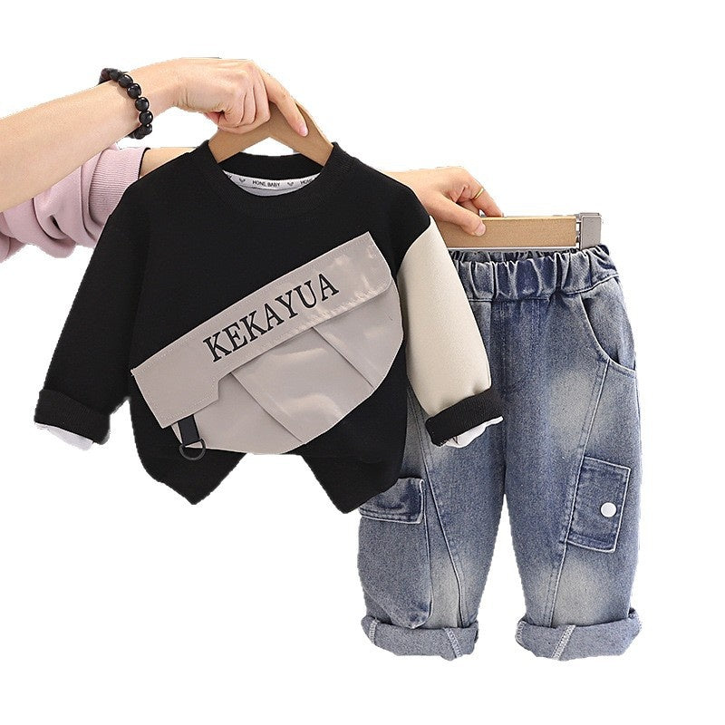 Boys' Spring and Autumn 2026 New Stylish Long Sleeve Sweatshirt Two-Piece Set for Baby Boys Trendy Children's Clothing Wholesale