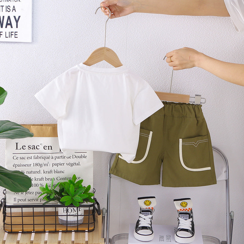 Boys' Clothing 2026 New Style Children's Clothes Summer Pocket Trim Sports Baby Short Sleeve Two-Piece Set Trendy