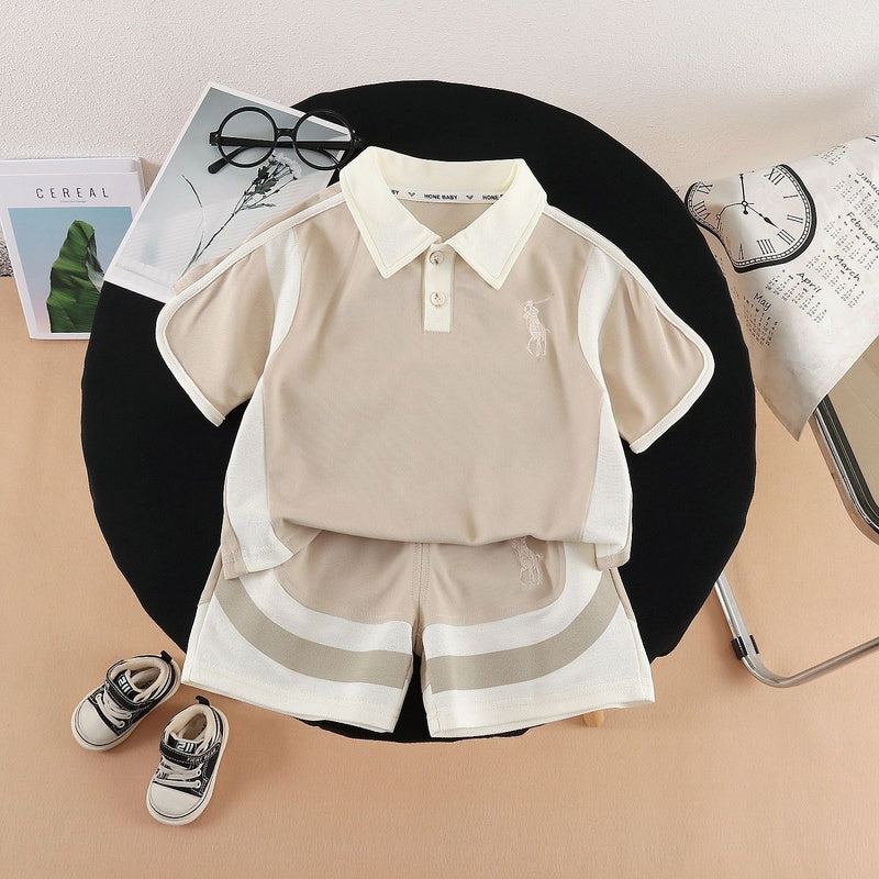Boys' Outfit 2026 New Style Children's Polo Short Sleeve Fashionable Trendy Baby Summer Clothes Two-Piece Set