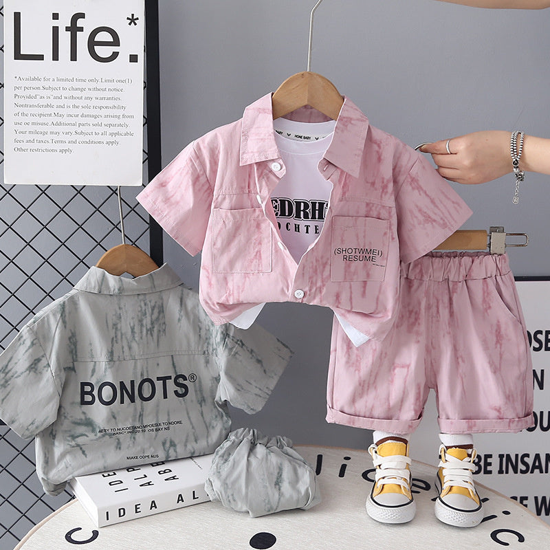 Boys Summer Outfit 2026 New Fashionable Baby Toddler Casual Shirt Short Sleeve Shorts Three-Piece Set Trendy