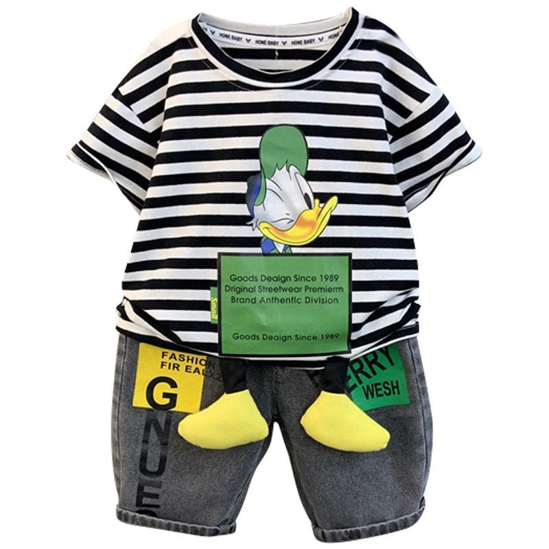 Outfit 2024 New Trendy Boys' Internet Celebrity Streetwear Children's Baby Fashion Brand Short Sleeve Summer Clothes