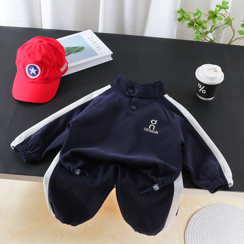 Boys' Outfit 2026 New Korean Style Children's Stand Collar Letter Print Sweatshirt Two-Piece Set for Toddlers in Spring and Autumn