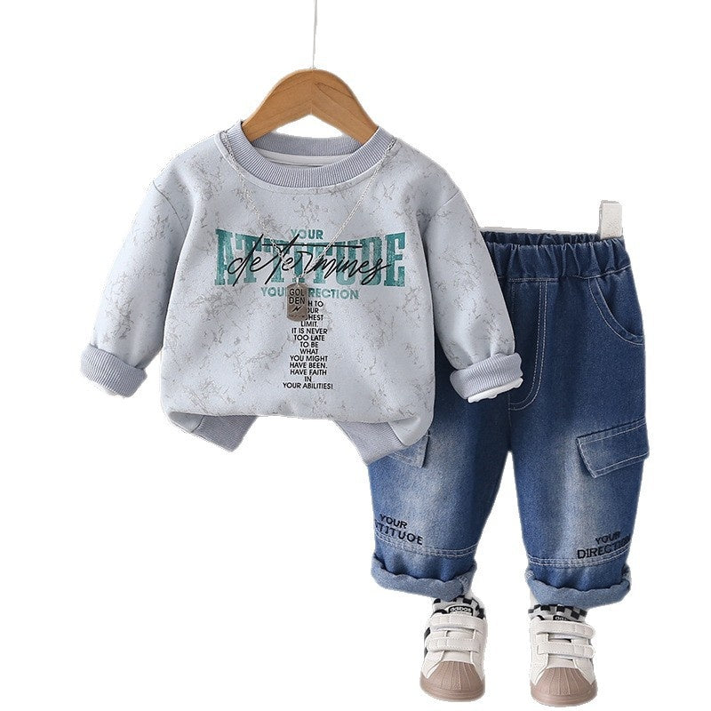 Boys' Outfit 2026 New Fashionable Children's Spring and Autumn Stylish Casual Letter Print Two-Piece Set Wholesale