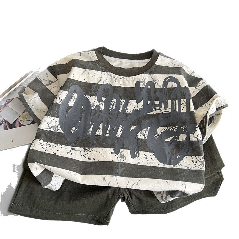 Boys' Outfit, Children's Short-Sleeve Set, 2026 New Fashionable Thin Casual Baby Summer Two-Piece Set