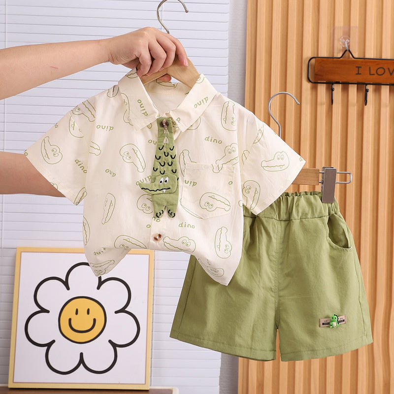 2024 New Boys Short Sleeve Set Two-Piece Fashionable Baby Summer Shirt Children's Trendy Wholesale