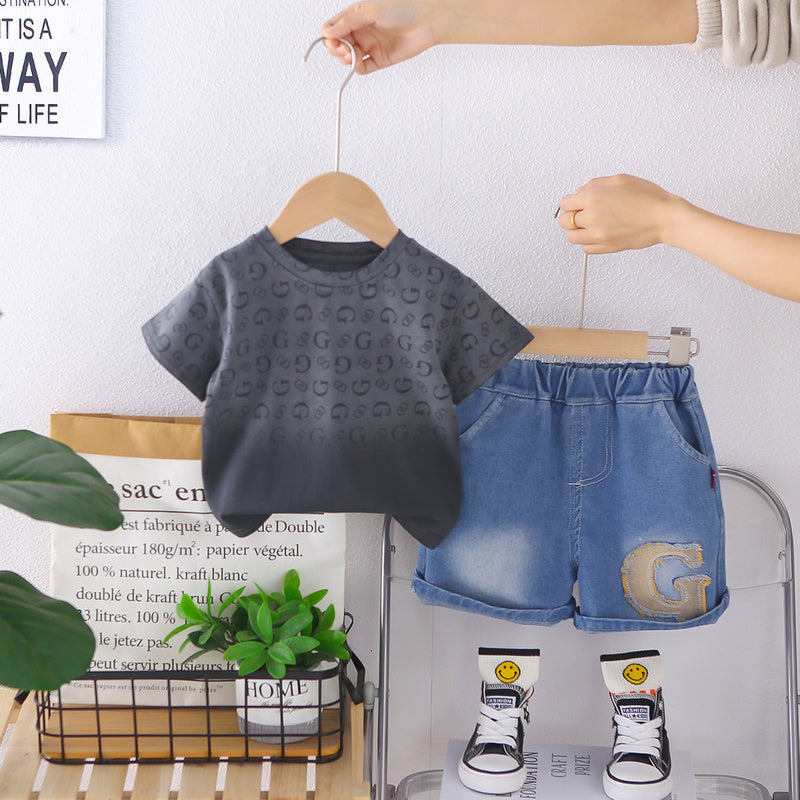 Boys' Outfit 2026 New Fashionable Baby Thin Gradient Short Sleeve Two-Piece Set Children's Summer Clothes
