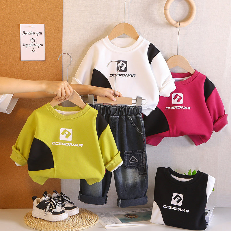 Boys' Outfit 2026 New Fashionable Baby Letter Print Long Sleeve Two-Piece Set Stylish Children's Spring and Autumn Wear