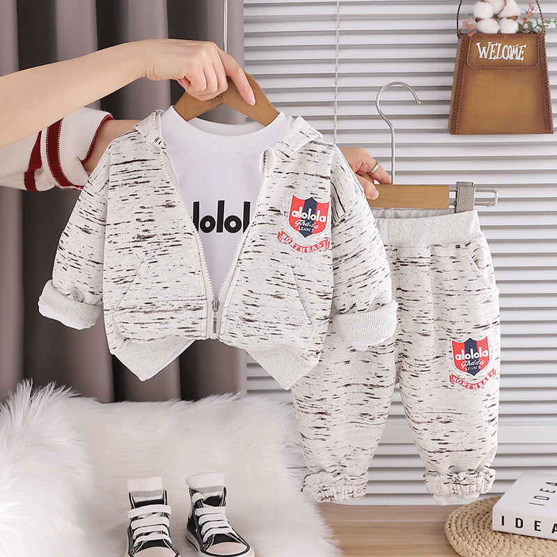 Boys' Outfit 2026 New Cool Stylish Baby Boy Hooded Three-Piece Set Spring and Autumn Children's Sportswear Trendy