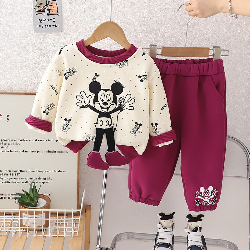 2024 Cartoon Thickened Two-Piece Infants Toddlers, New Autumn Winter Set for Boys, Cool and Trendy, Wholesale from Manufacturer