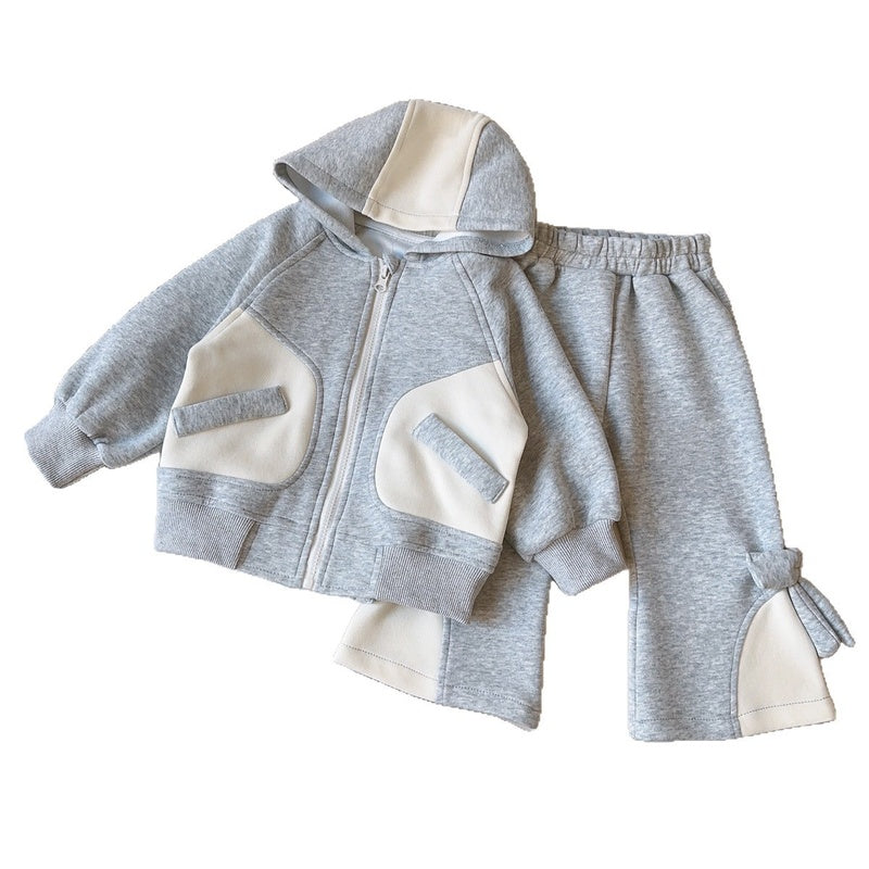 Girls' Casual Outfit Spring Autumn New Fashionable Hooded Jacket and Long Pants Two-Piece Set