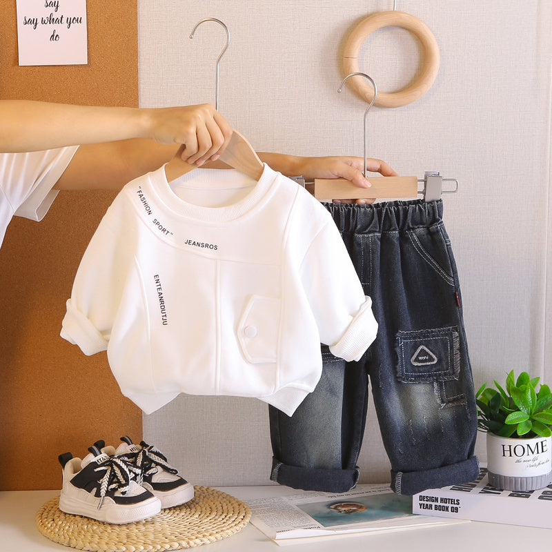 Sweatshirt Spring New Style Boys' Korean Version 2025 Kids' Patchwork Sports Set Casual Children's Clothing