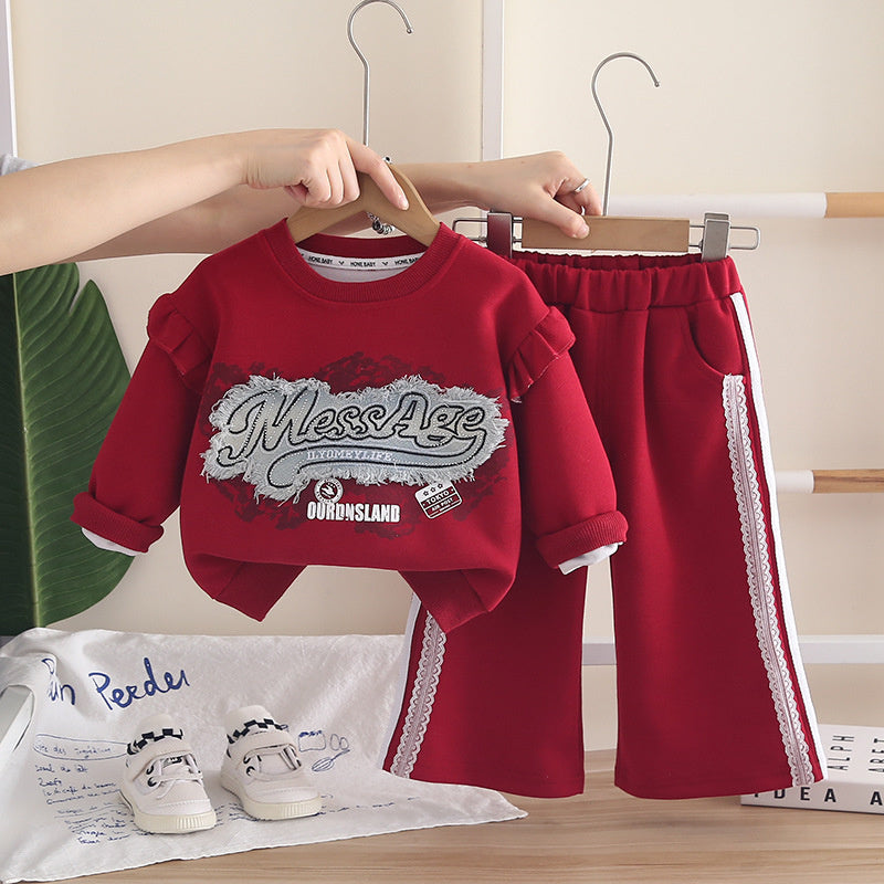 Outfit Korean Style Set 2026 New Model Girls' Letter Patch Sweatshirt Two-Piece Baby Girl Clothes Spring and Autumn Trend